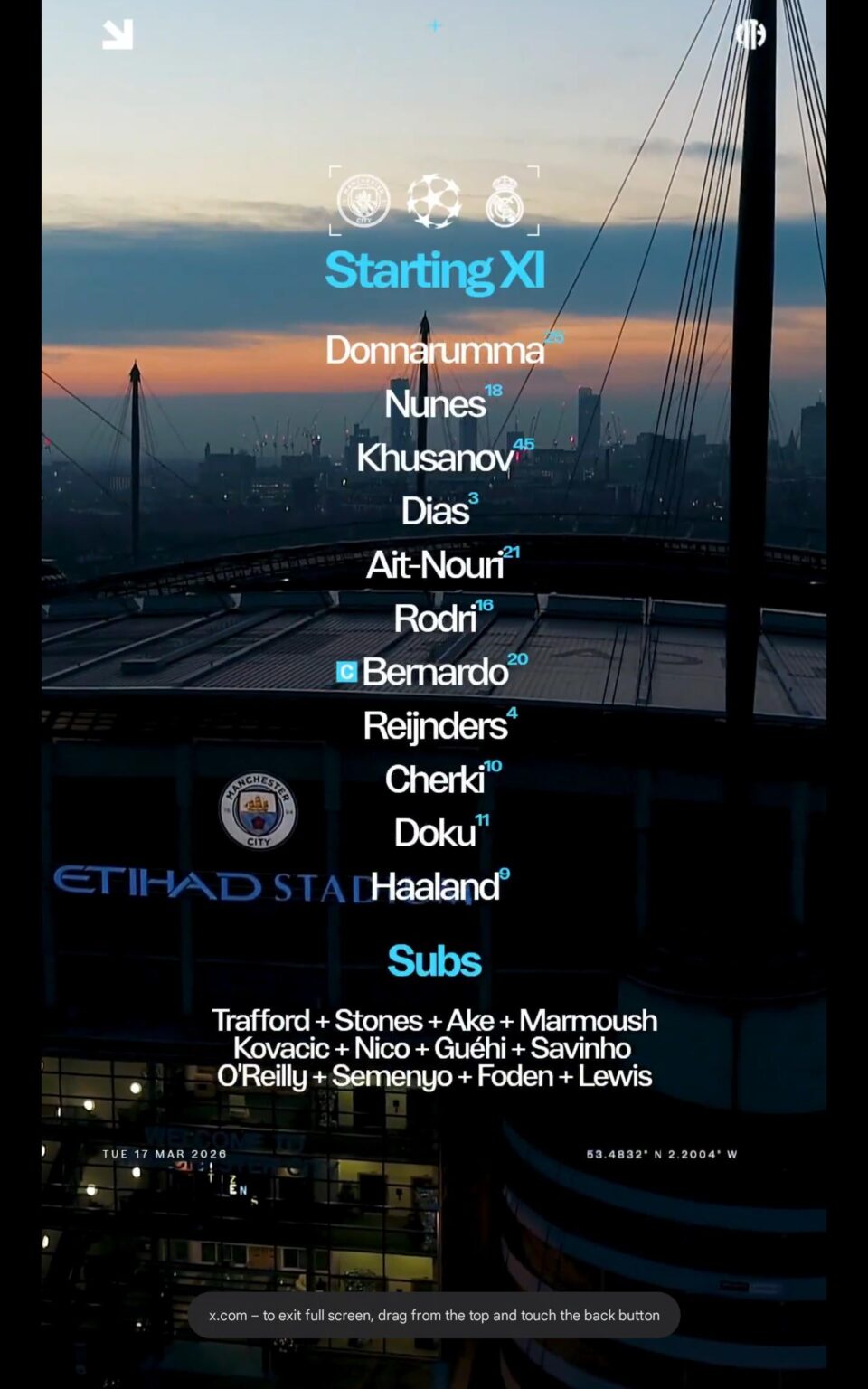 Our Lineup against Real Madrid [H]. Cmon Citeh 💙