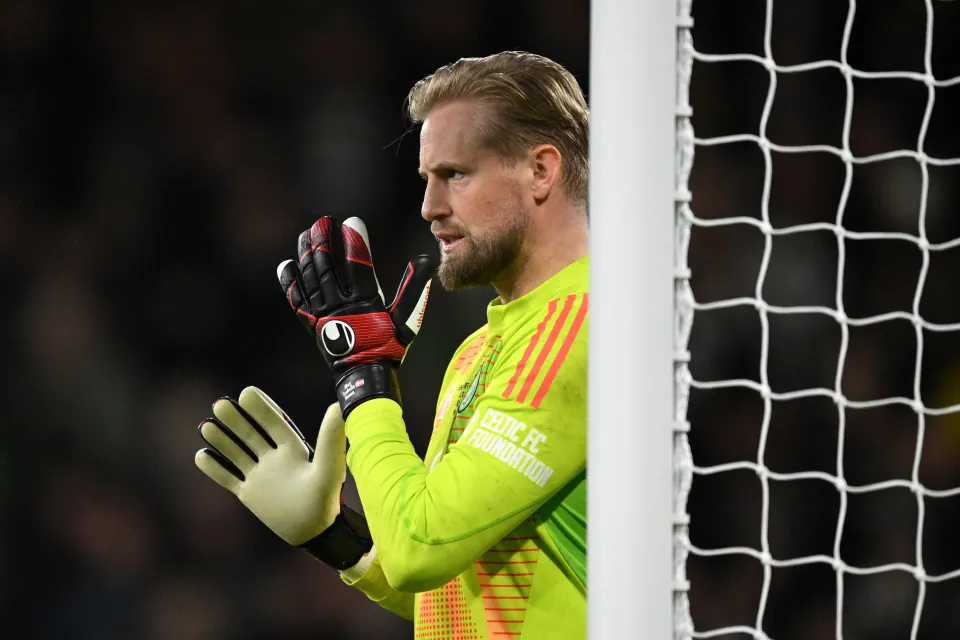 Kasper Schmeichel watches on during a Celtic match
