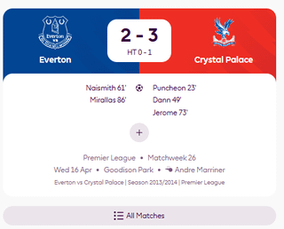 16 April 2014: Still one of the most disappointed result we've had in the last 15 years. Coming a few days after beating Arsenal 3-0 at home, we had a game in had, 7 win streak, and then this happened. We missed they only chances to Champions League we had since finishing 4th in 2005.