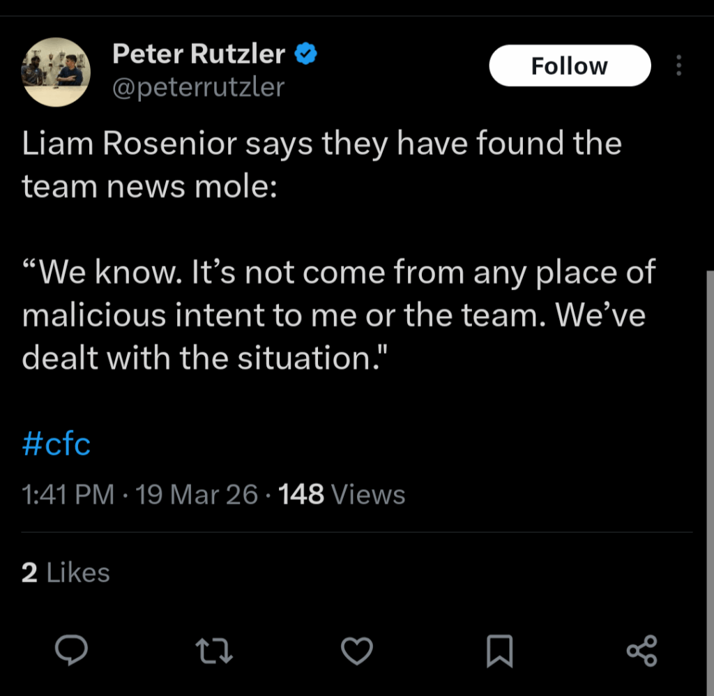 [Peter Rutzler] Liam Rosenior says they have found the team news mole: “We know. It’s not come from any place of malicious intent to me or the team. We’ve dealt with the situation."