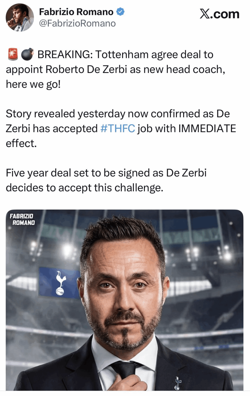 [Romano] De Zerbi to Tottenham, concerned?