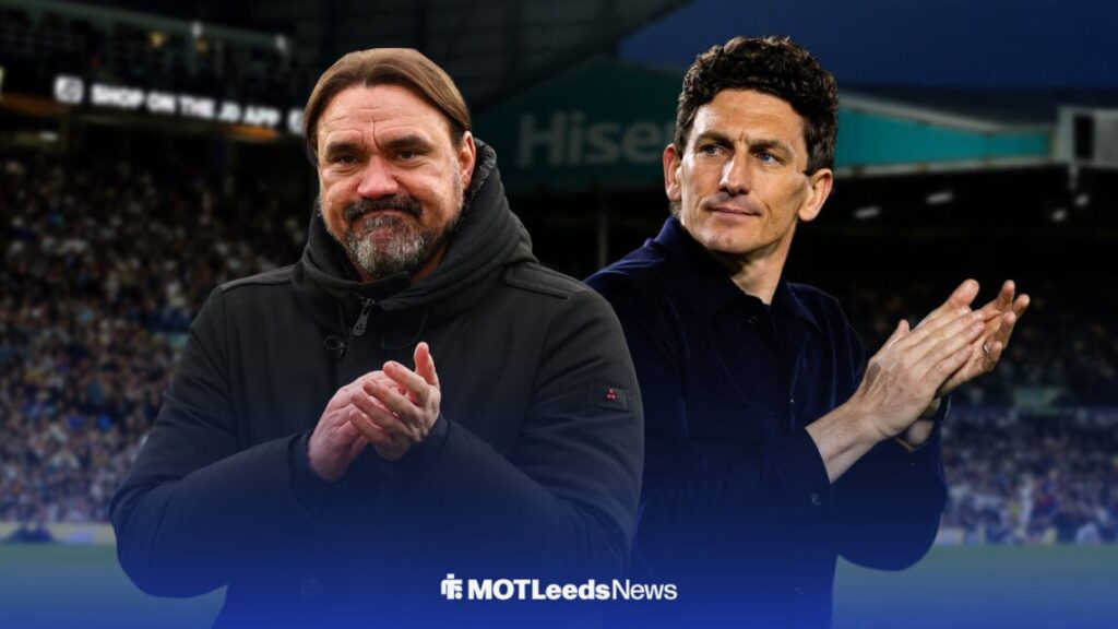 Daniel Farke and Keith Andrews clapping at Elland Road.