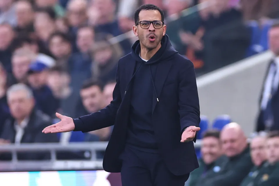 Liam Rosenior reacts during Chelsea's defeat to Everton