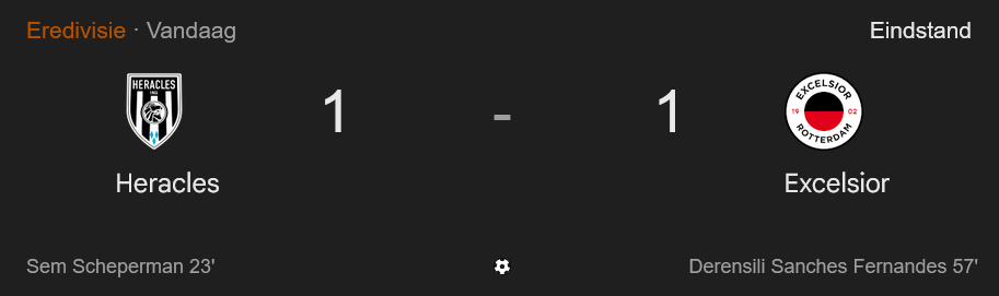 Heracles en Excelsior schieten beide weinig op met 1-1 gelijkspel