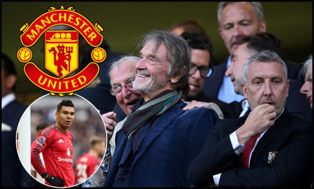 Sir Jim Ratcliffe in the stands alongside Man Utd director Jason Wilcox