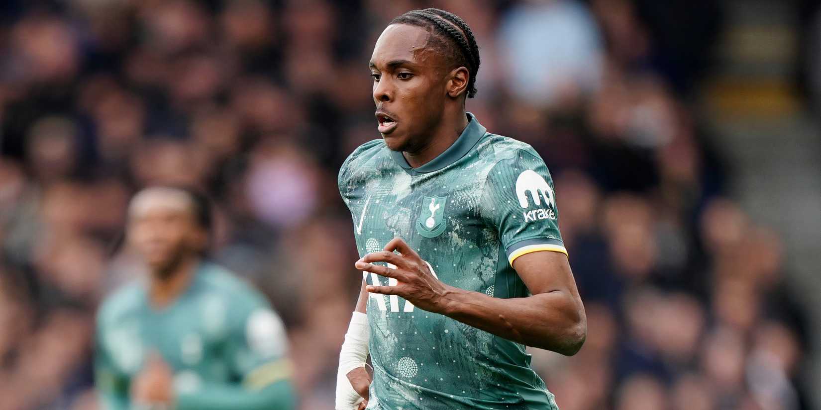 Mathys Tel in action for Tottenham Hotspur