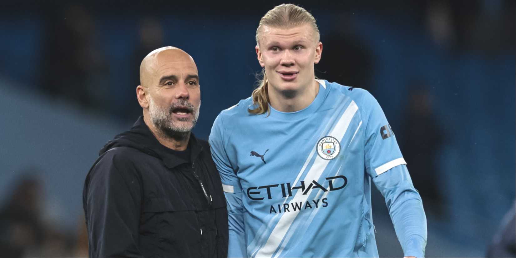Pep Guardiola and Erling Haaland