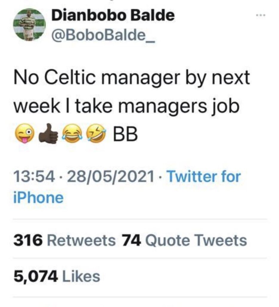 That time big Bobo Balde put his hat in the ring for the managers job