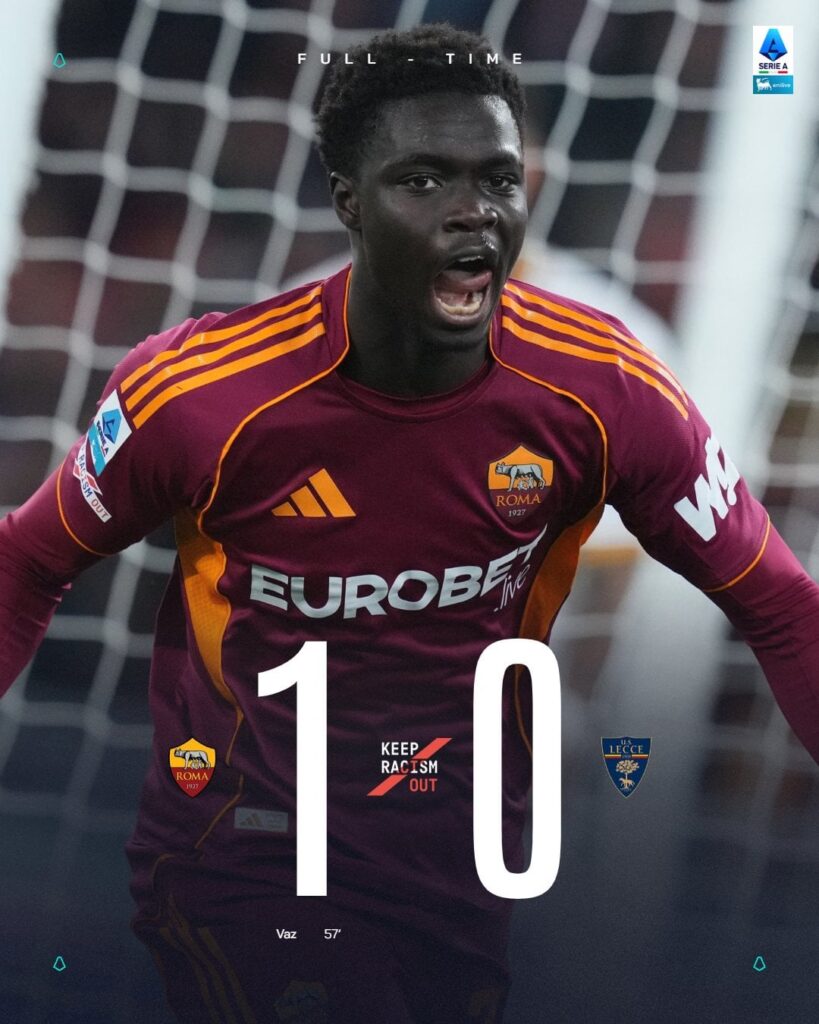 All'Olimpico la decide il subentrato Vaz: Roma sempre a -3 dalla Champions 🔴🟠🐺