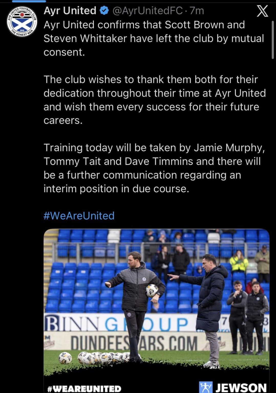 Scott Brown’s Ayr United Is No More