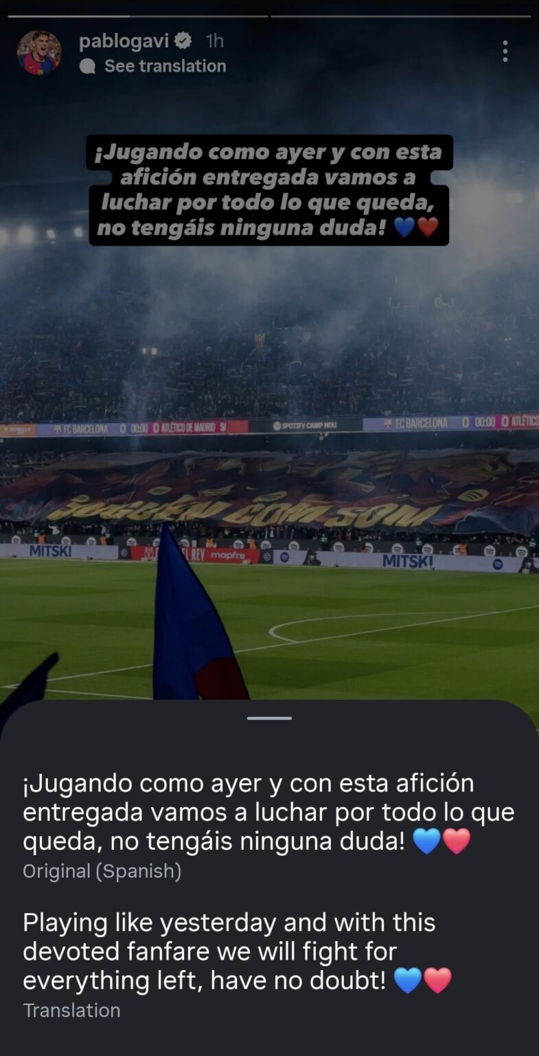 Gavi speaks on his Instagram story