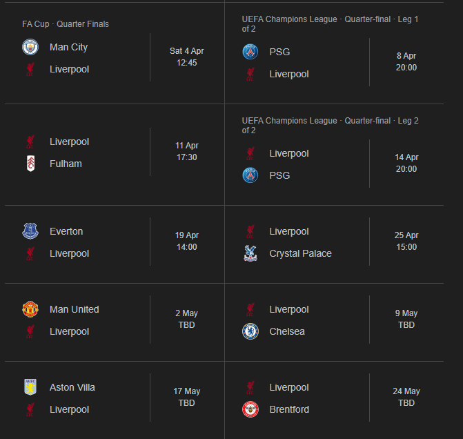 uh oh, Our next 10 games (all competitions)