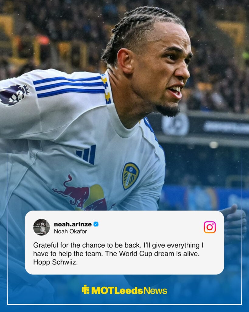 Noah Okafor's Instagram message on his story.