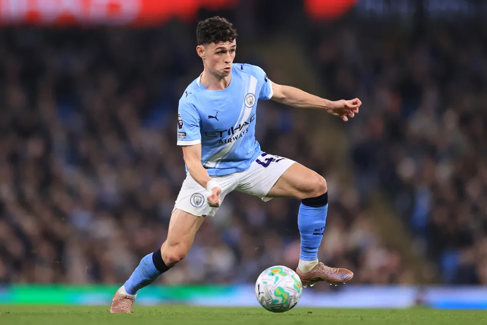 Phil Foden playing for Manchester City