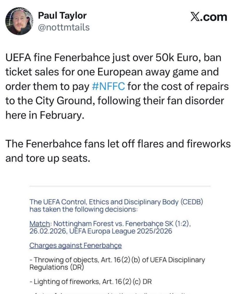 Fenerbahce sanctioned after our home tie