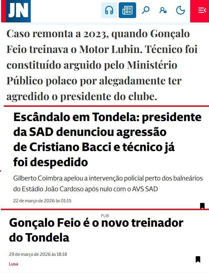 O Tondela despediu recentemente o treinador Cristiano Bacci, alegadamente por ter agredido o presidente do clube. Pouco depois, contratou Gonçalo Feio, que, na Polónia, também foi despedido por alegadamente ter agredido o presidente de um clube