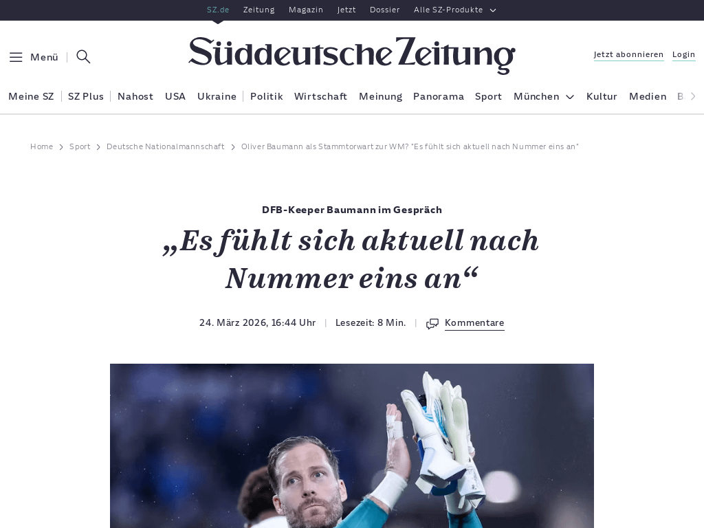 "Es fühlt sich aktuell nach Nummer eins an": Er darf es jetzt endlich sagen - Oliver Baumann wird wohl als Stammtorwart ins WM-Turnier starten. Im Interview spricht er über seinen Kampf um Anerkennung, unerreichbare Qualitäten von Manuel Neuer und einen begehrten Rekord.