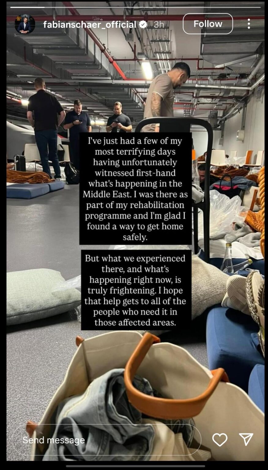 Our boy Schar was caught for a few days in the middle east. Thankfully out safe