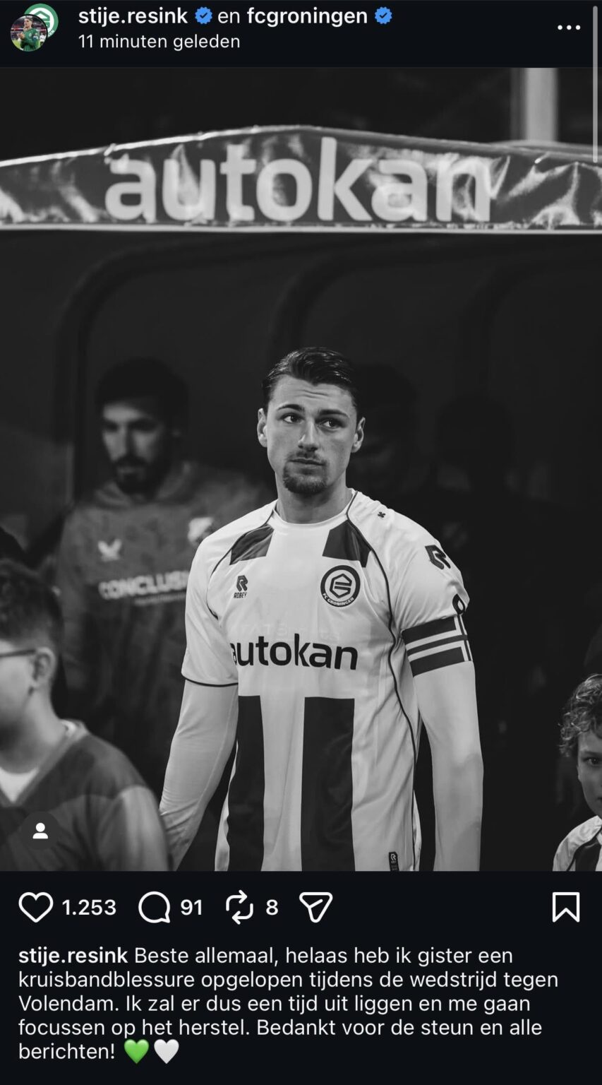 Stije Resink bevestigt zijn kruisbandblessure