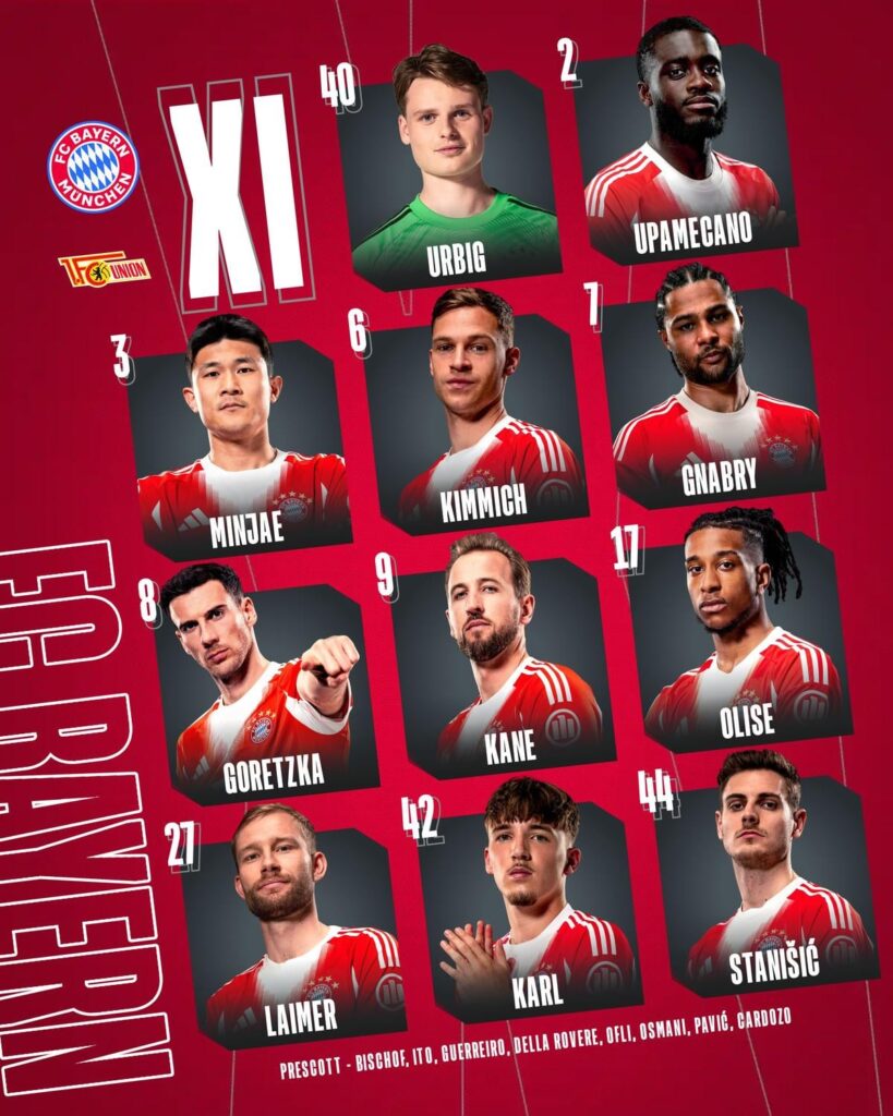 OFFICIAL: Bayern Munich's line-up against 1. FC Union Berlin!