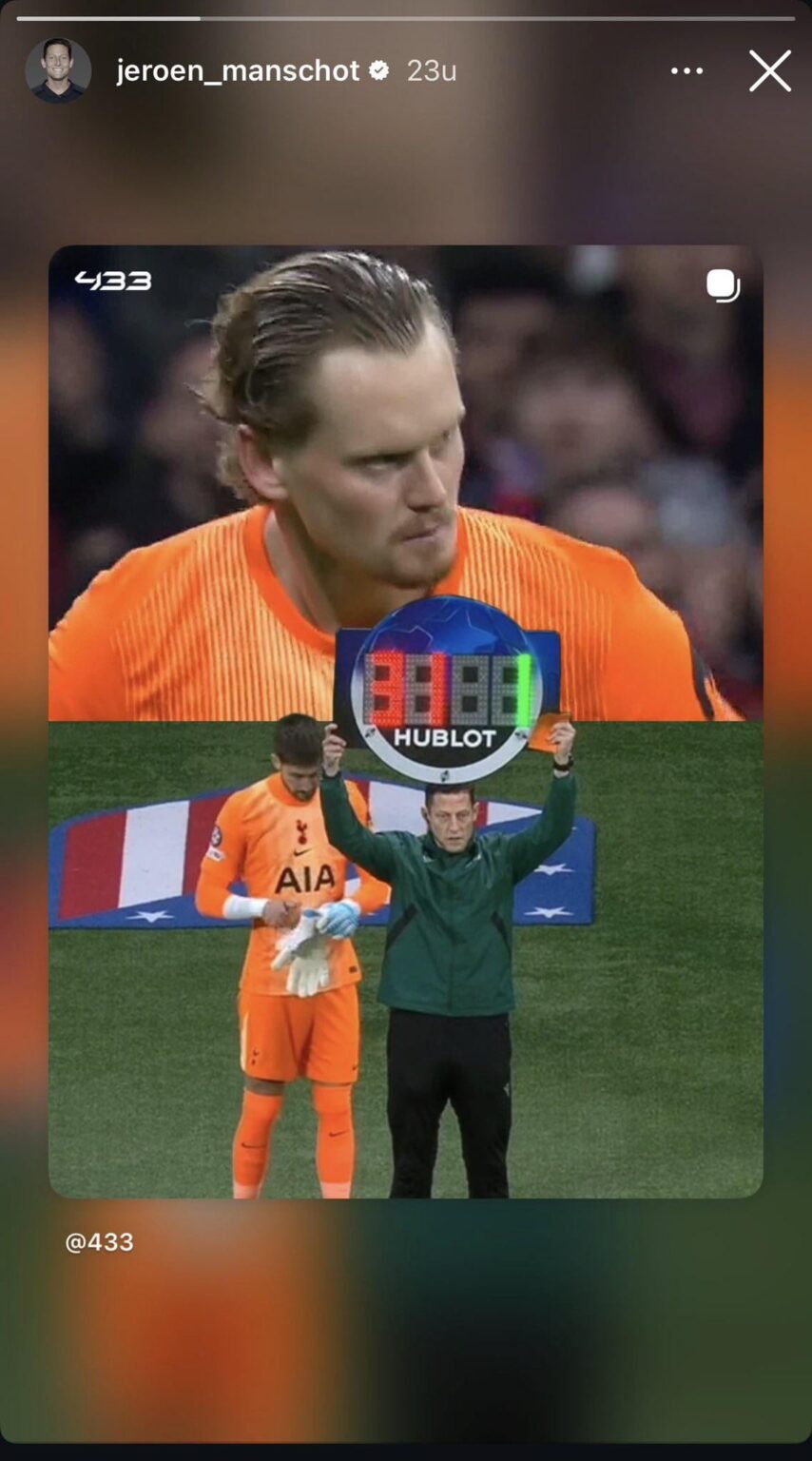 Scheidsrechter Jeroen Manschot met een trotste post op Instagram