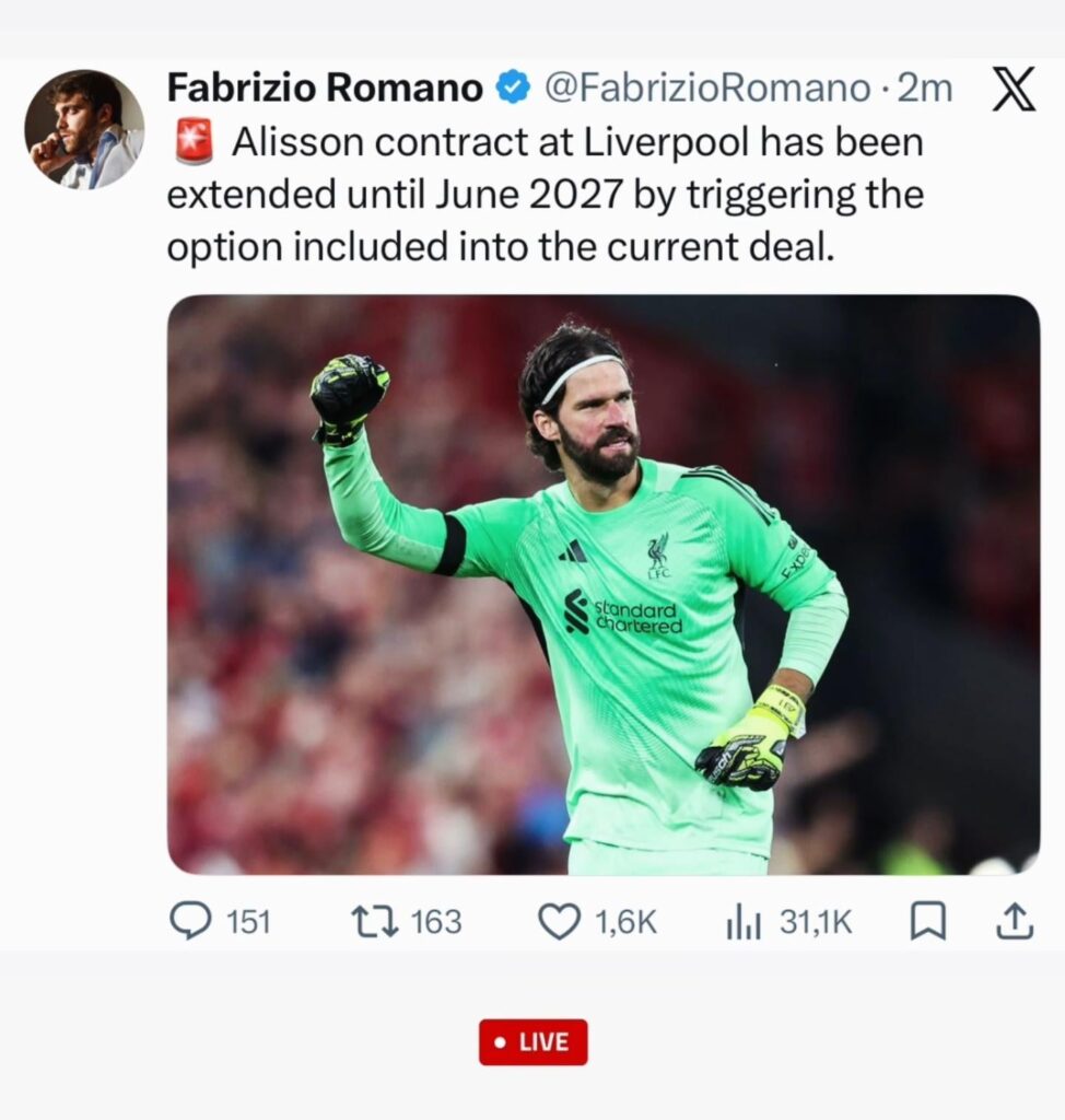 Alisson extended his contract at Liverpool
