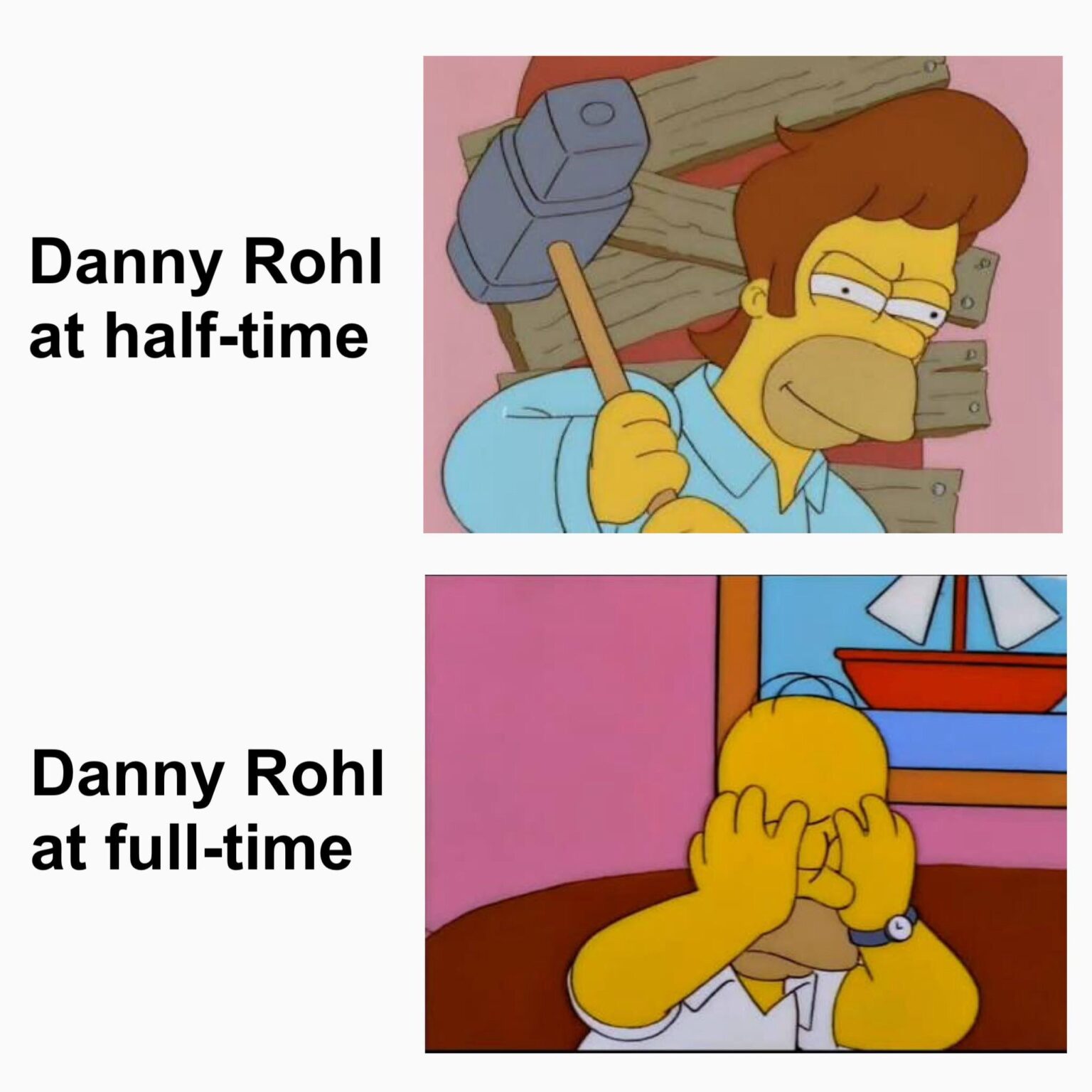 He’ll have hell toupée after that second half.