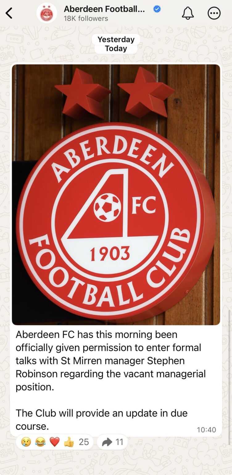 So it looks as if it’s Stephen Robinson for Aberdeen
