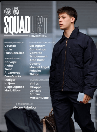 Official Squad vs Man City (UCL RO16)