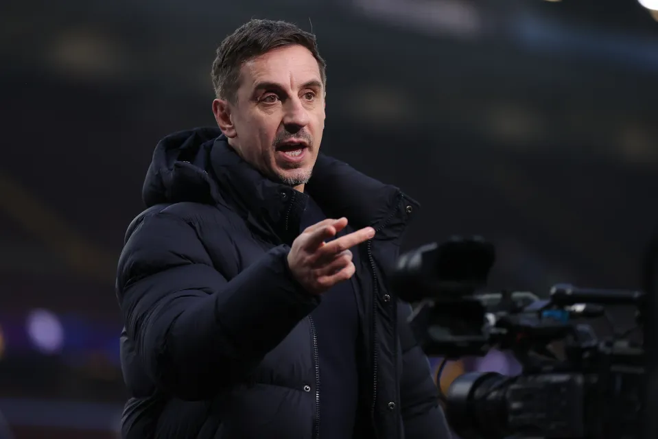 Sky Sports pundit Gary Neville during the Premier League match between Aston Villa and Manchester United at Villa Park on December 21, 2025 in Birmingham, England. 