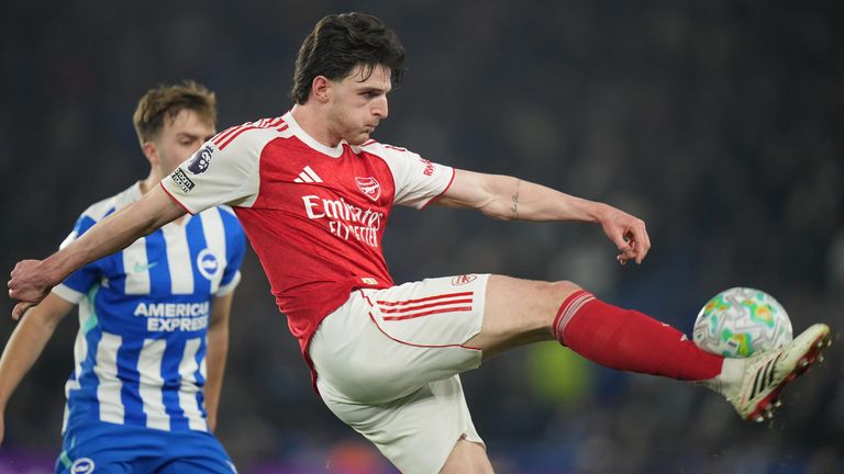 Declan Rice clears the ball at Brighton