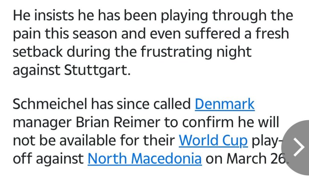 Schmeichel has supposedly been playing through injury