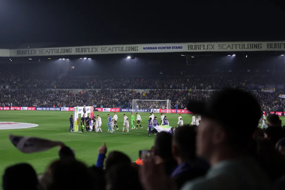 Leeds and Brentford players at Elland Road