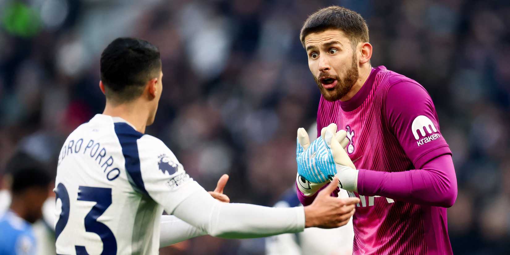 Tottenham's Pedro Porro and Guglielmo Vicario