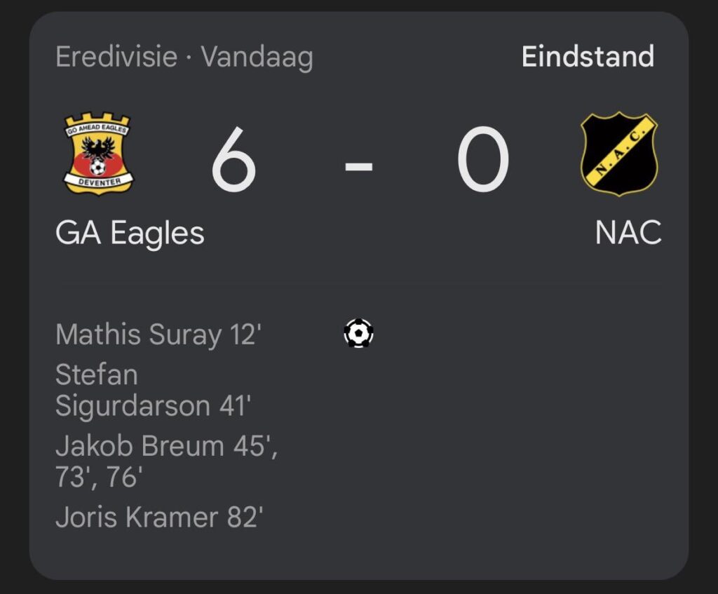 Go Ahead Eagles slacht NAC af in de Aderlaarshorst