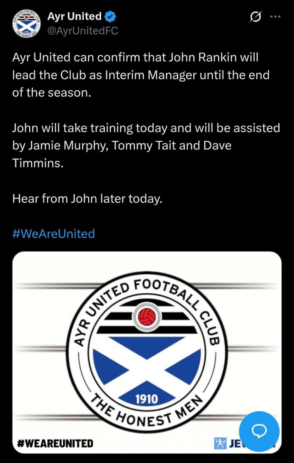 John Rankin's Provisional Ayr United