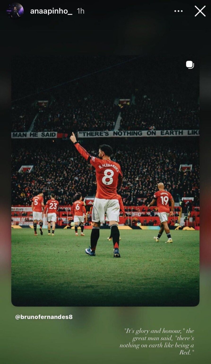 🚨📸 | Bruno Fernandes’ wife Ana on Instagram:  

“It's glory and honour," the great man said, "There's nothing on Earth like being a Red."