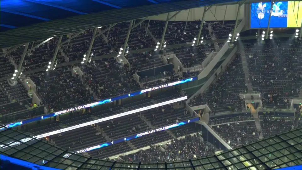Half empty Tottenham Hotspur Stadium at half time of clash against Crystal Palace