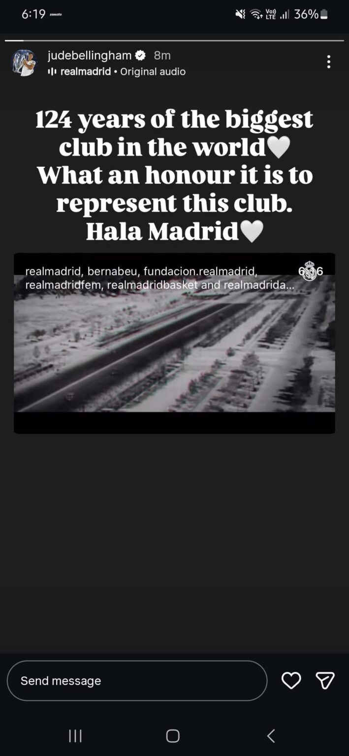 Jude bellingham on his Instagram Story