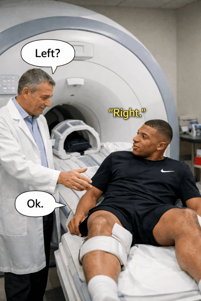 Mbappé talking to the Real Madrid medical staff belike