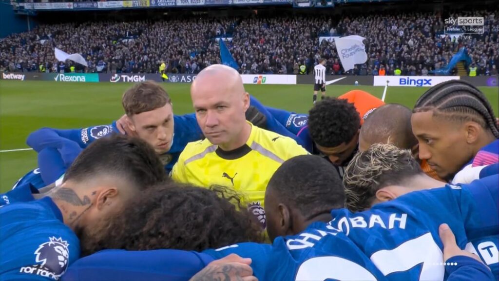 What the hell was that? Ref choosing to stand in the middle of our pre-match huddle?