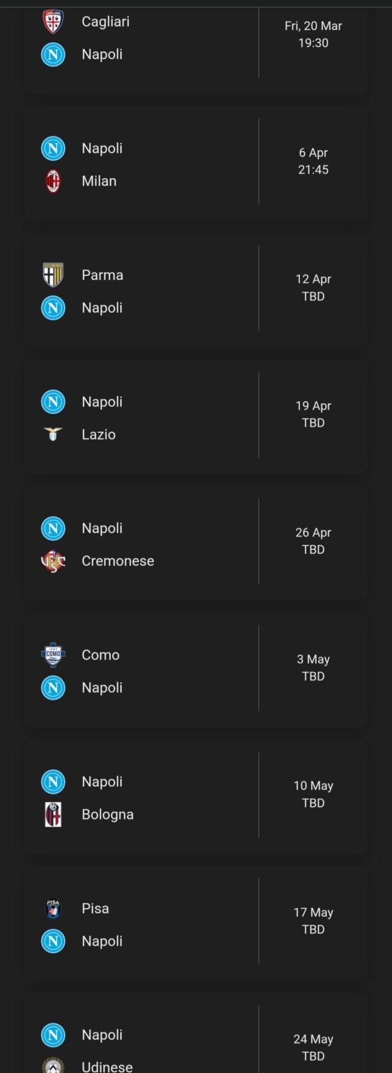 Why is no one talking about Napoli as a title contender? They’re only one point behind Milan, they have an easy schedule, just one game per week,they’re getting their players back from injury and their manager is still Conte