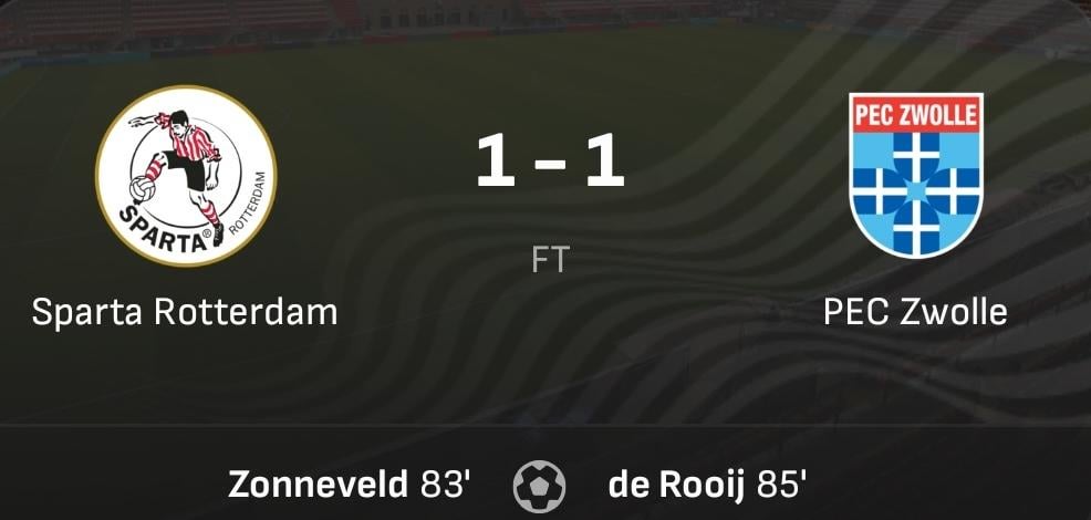 Sparta en PEC Zwolle houden elkaar in evenwicht dankzij wissels: 1-1