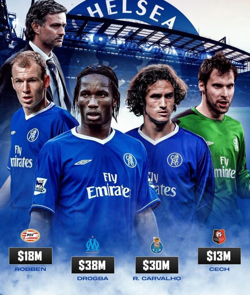 One of the greatest transfer windows in football history: Chelsea’s in 2004 under Mourinho. 🇨🇮 Didier Drogba from Marseille 🇳🇱 Arjen Robben from PSV 🇵🇹 Ricardo Carvalho from Porto 🇨🇿 Petr Čech from Rennes!