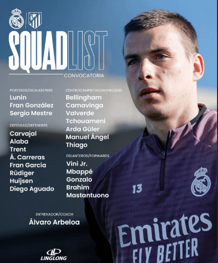 Our Squad list vs Atletico Madrid
