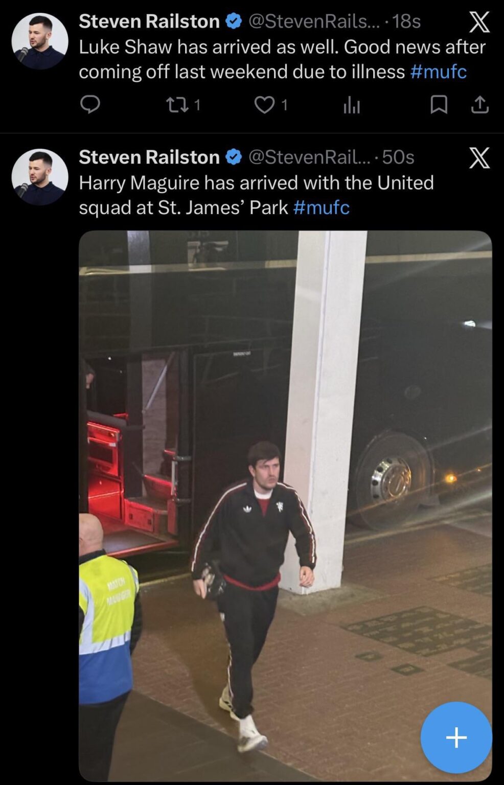 [Railston] Shaw and Maguire have arrived with the United squad at St. James’ Park
