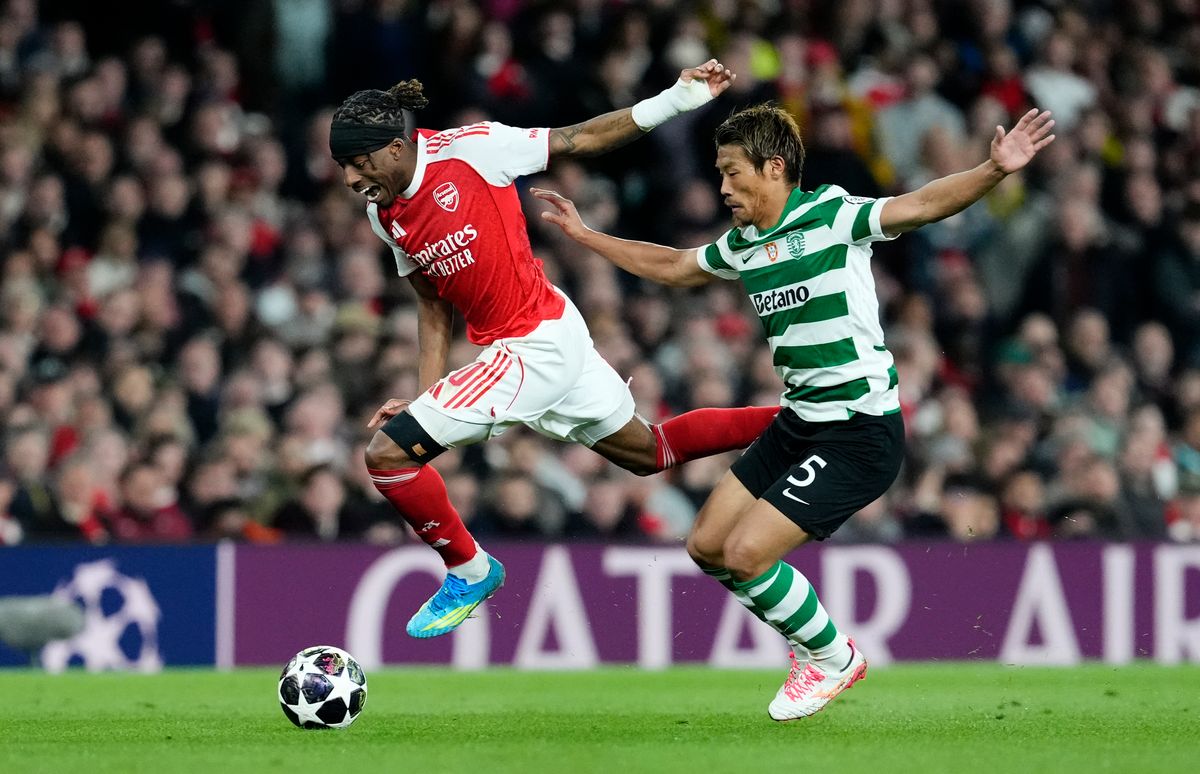 Noni Madueke in action for Arsenal against Sporting
