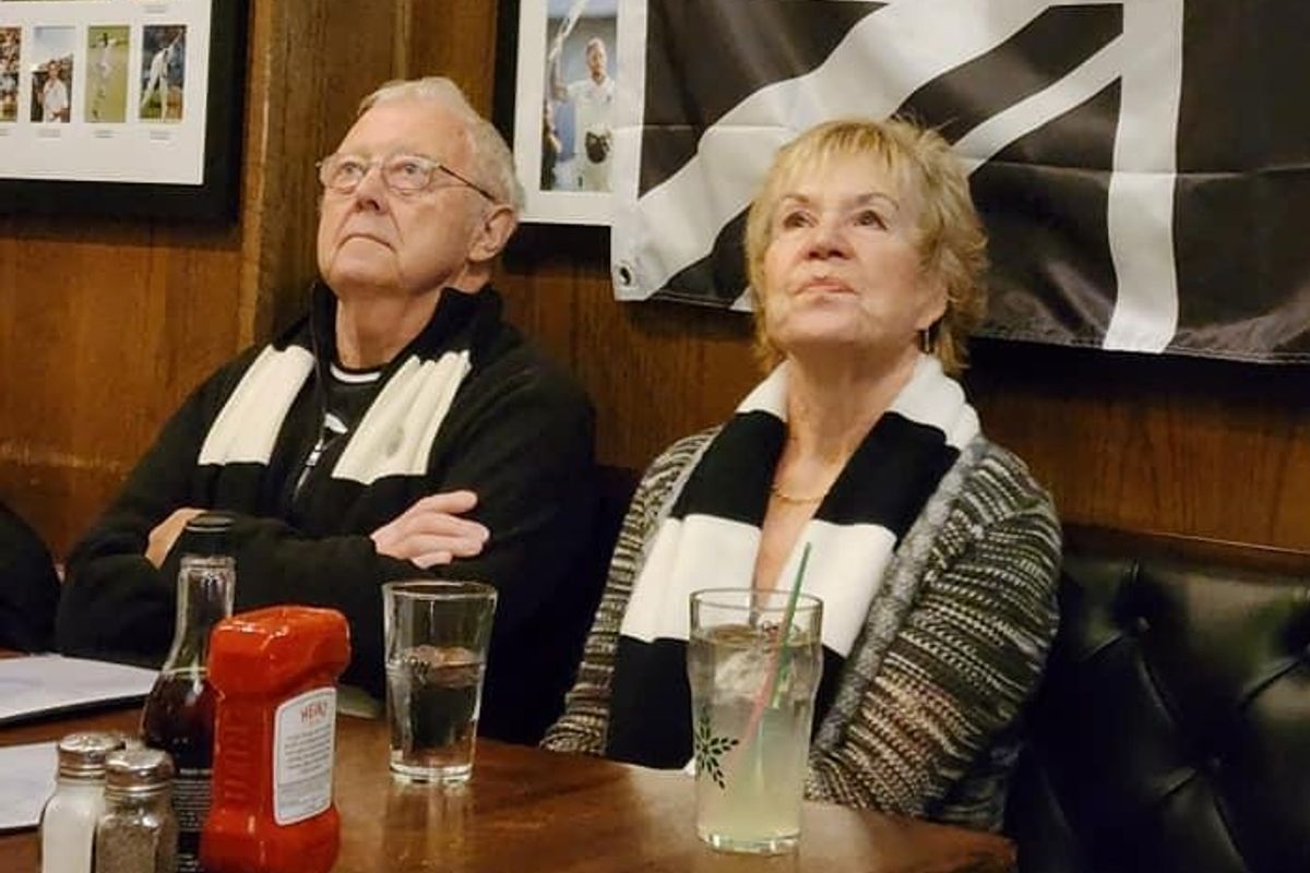 Former Newcastle striker John Tudor and wife Ann watching Newcastle v Chelsea in their local pub in America