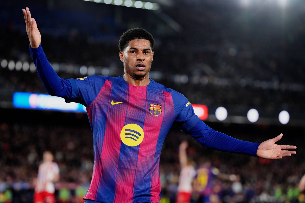 Marcus Rashford left winger of Barcelona and England during the second leg of the Copa del Rey semi-final between FC Barcelona and Atletico de Madrid at Spotify Camp Nou