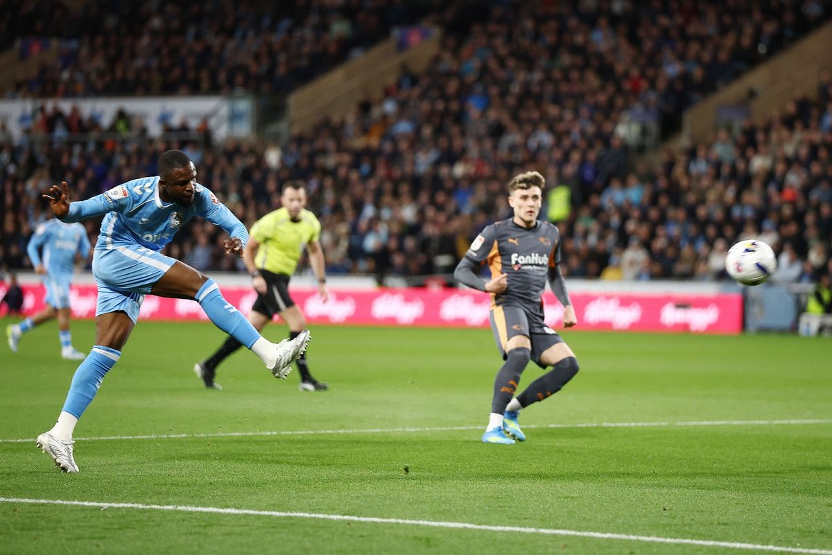 Frank Onyeka scores for Coventry City against Derby County